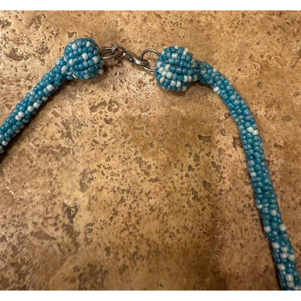 Handcrafted Blue Beaded Statement Necklace - image 3